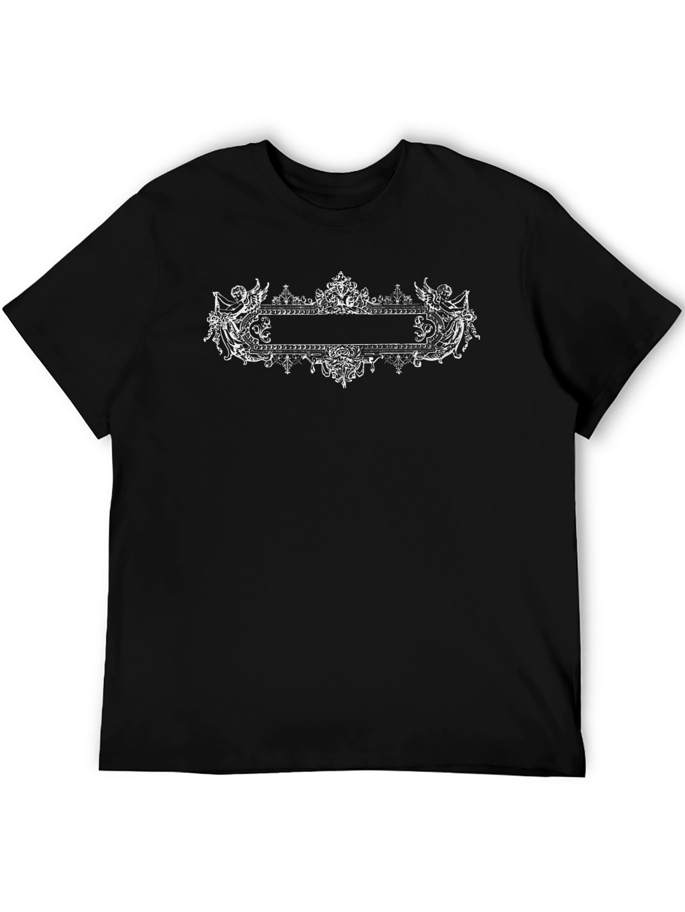 Black T-Shirt with Ornate Frame Design