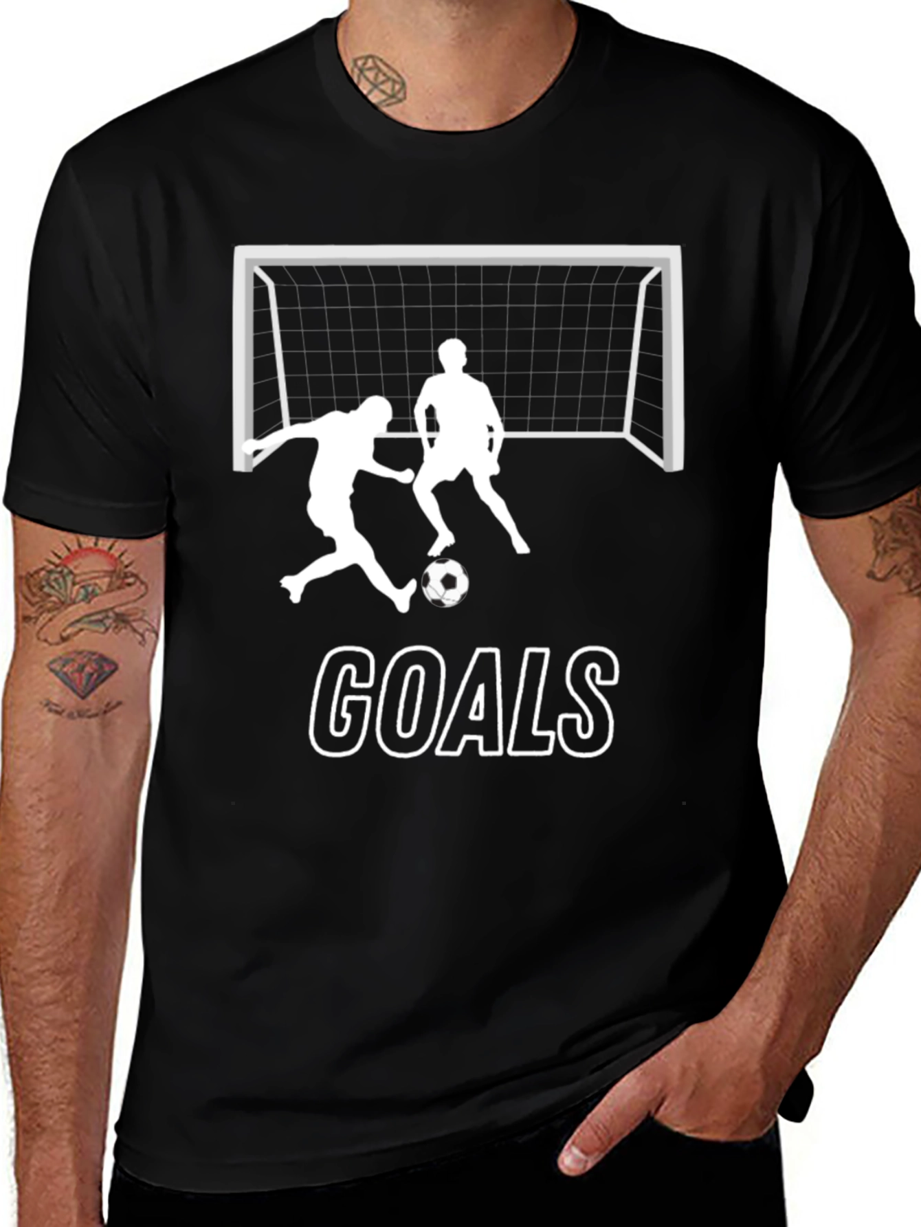 Soccer Goals Graphic Tee - Black Cotton T-Shirt