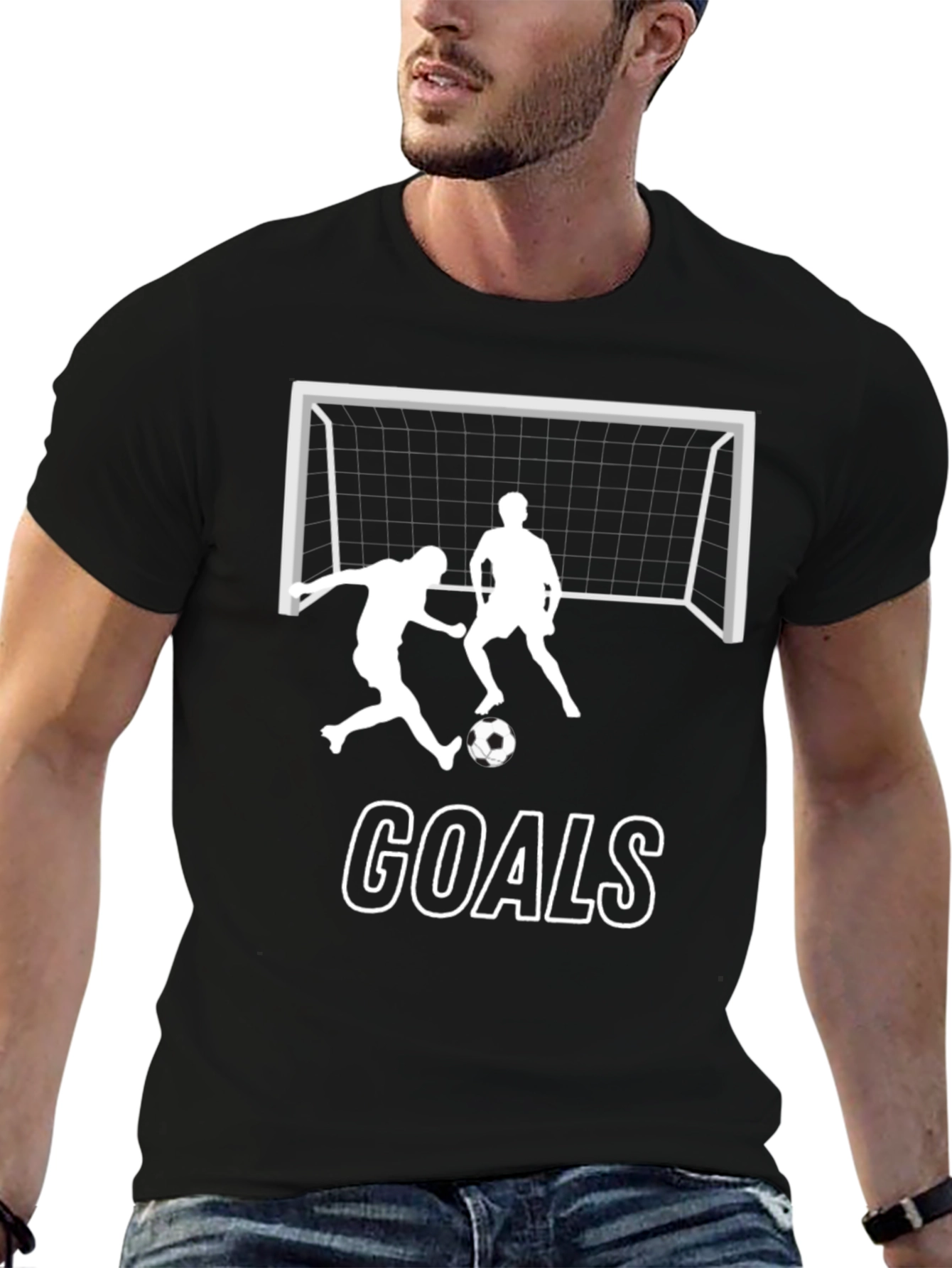 Soccer Goals Graphic Tee - Black Cotton T-Shirt