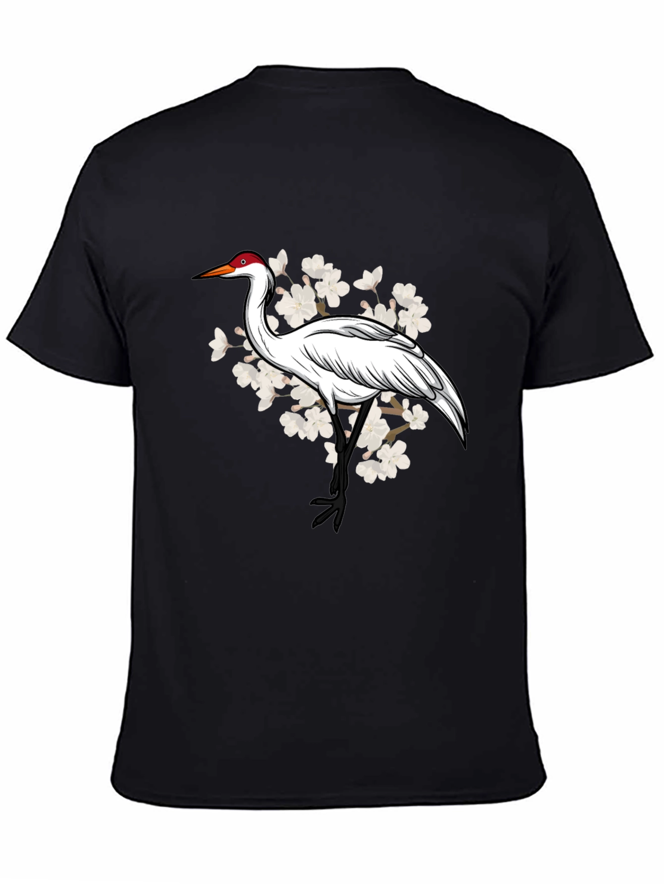 Crane and Cherry Blossom Graphic T-Shirt