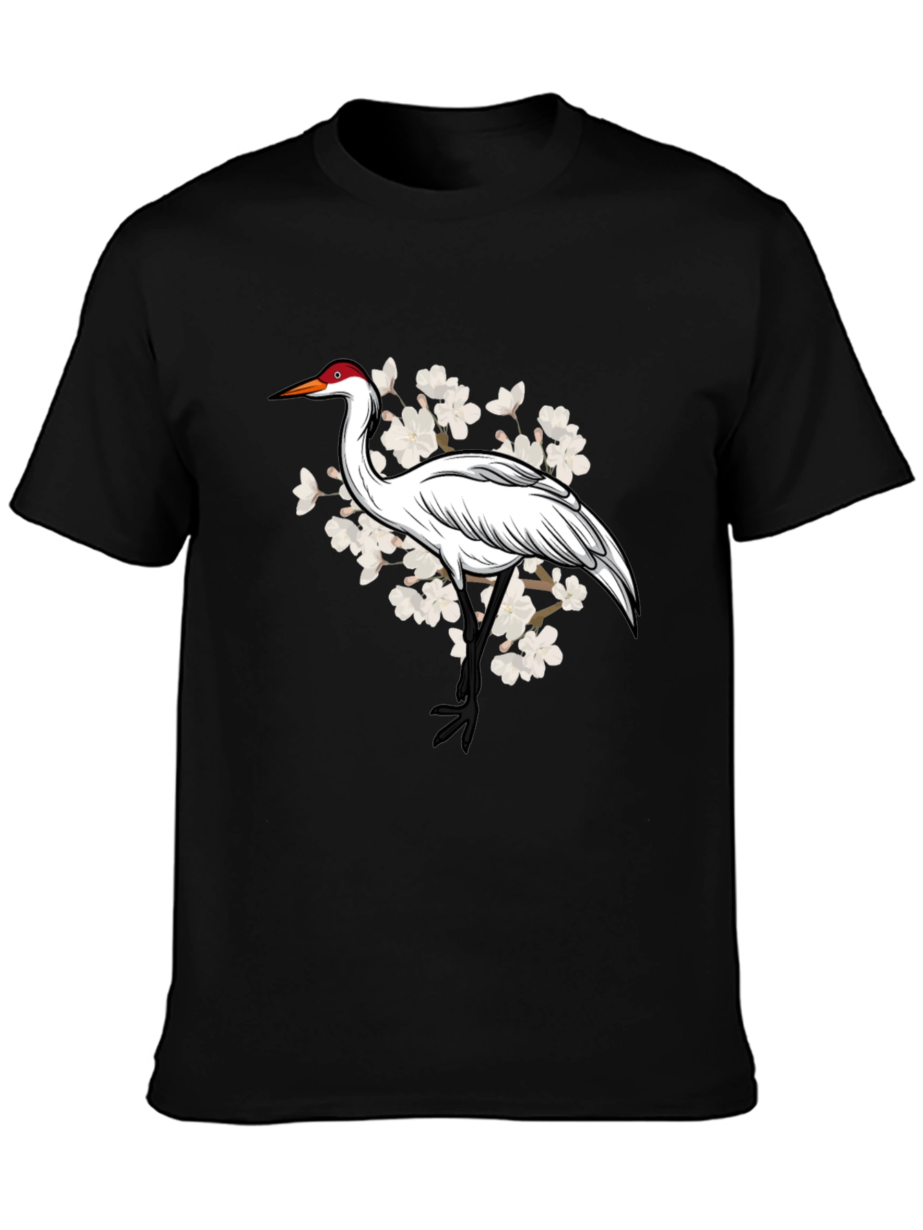 Crane and Cherry Blossom Graphic T-Shirt