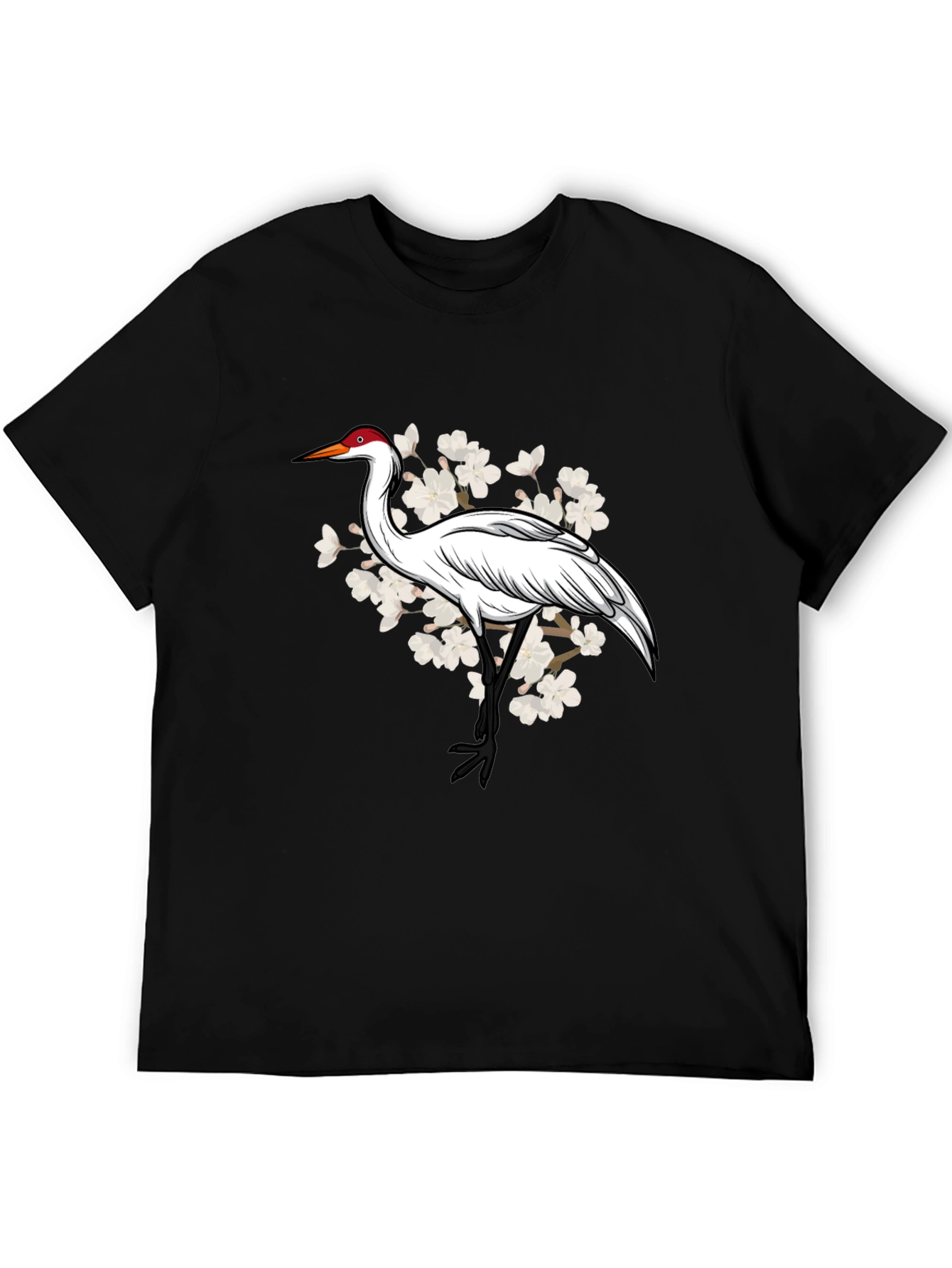Crane and Cherry Blossom Graphic T-Shirt