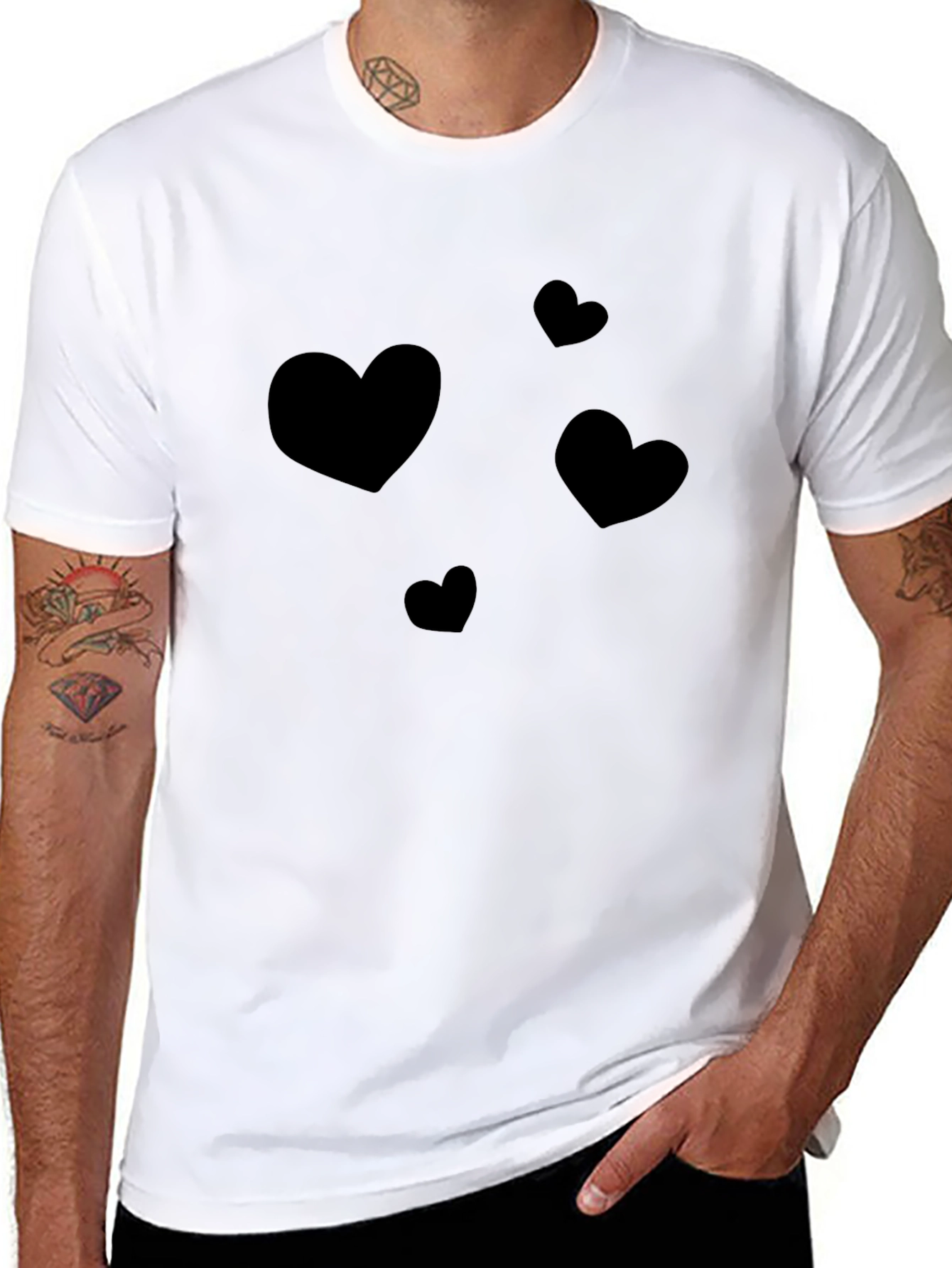 Heart Print Casual Black T-Shirt