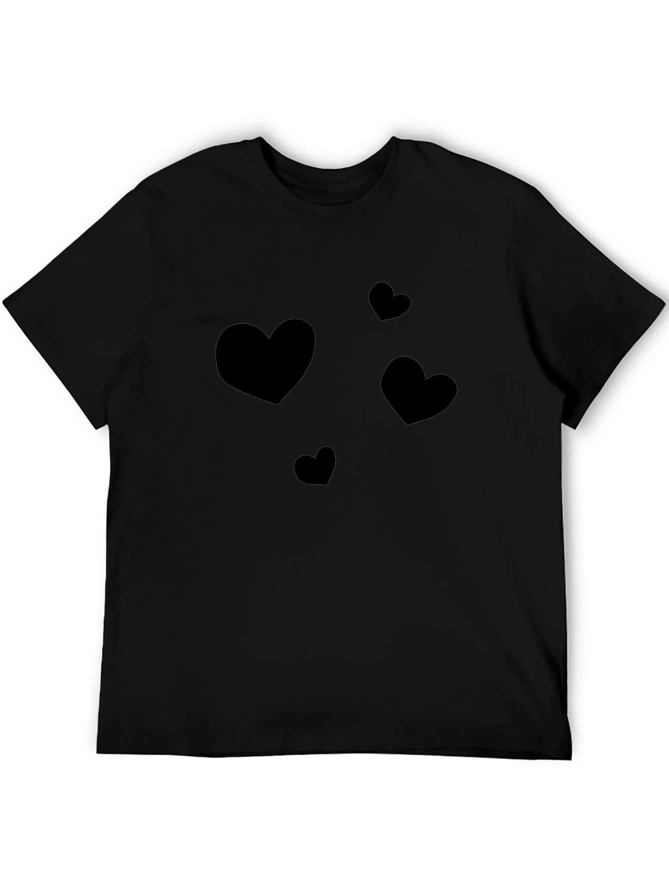 Heart Print Casual Black T-Shirt