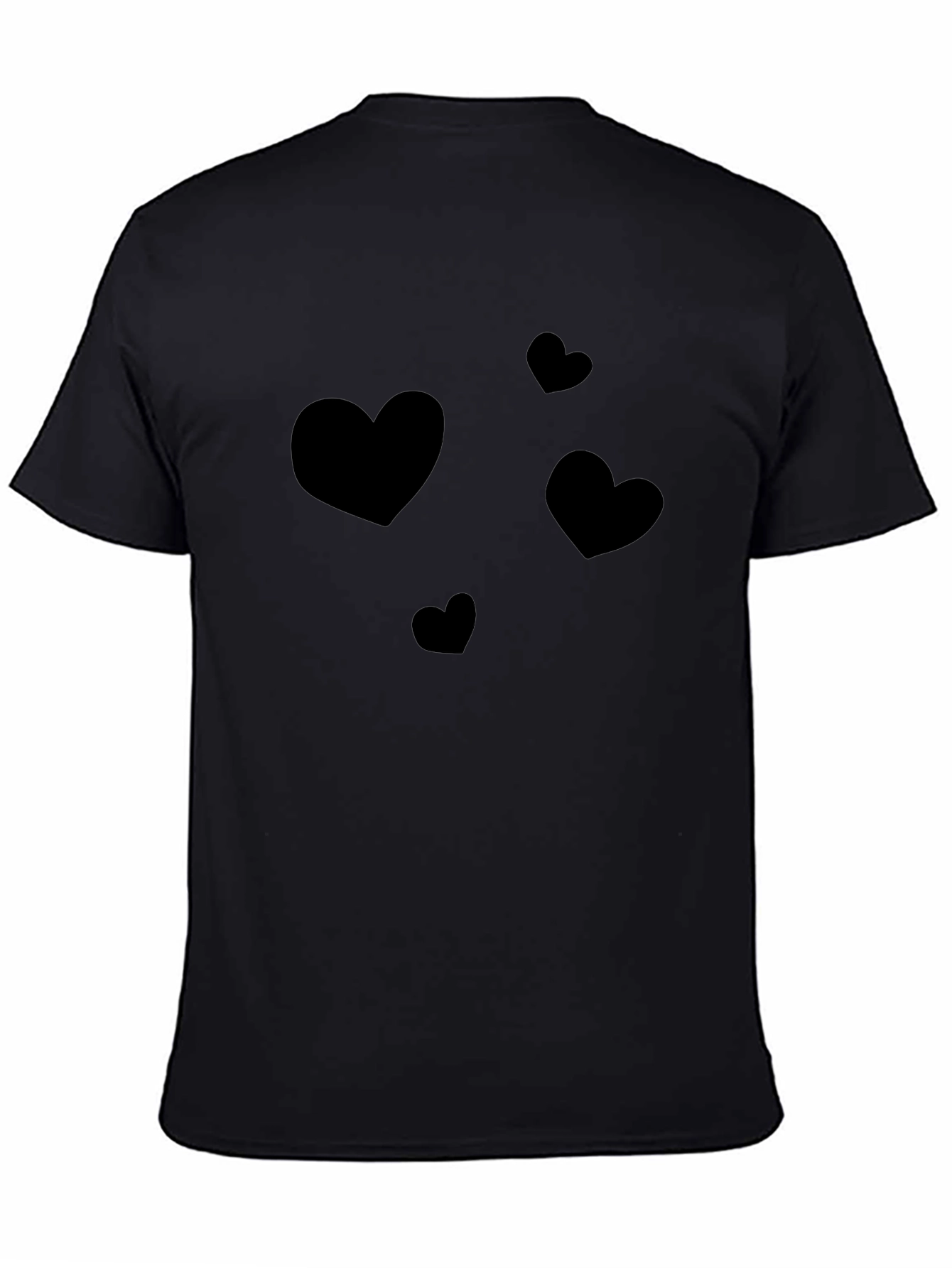Heart Print Casual Black T-Shirt