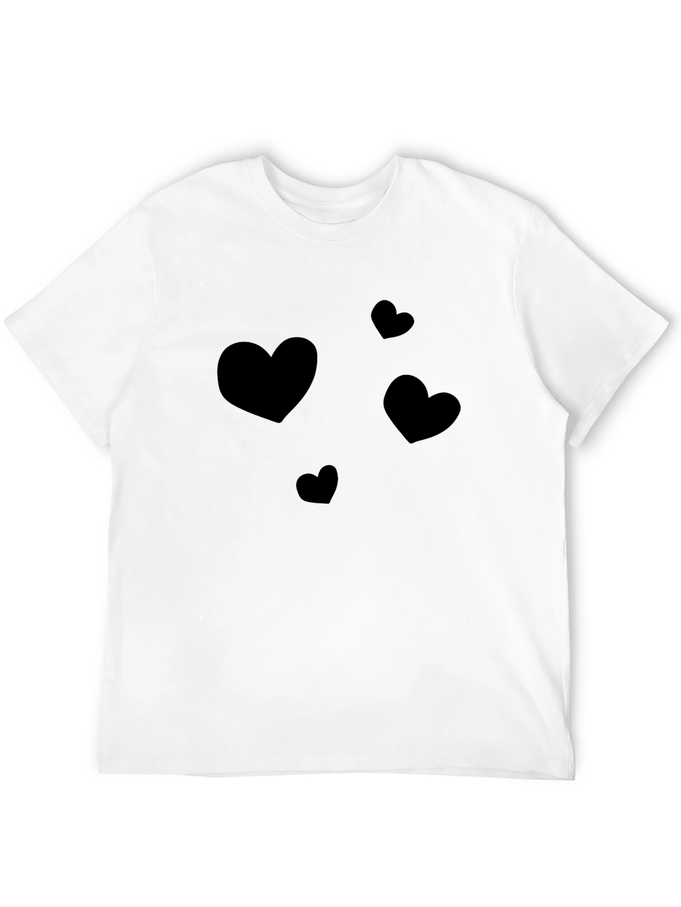 Heart Print Casual Black T-Shirt