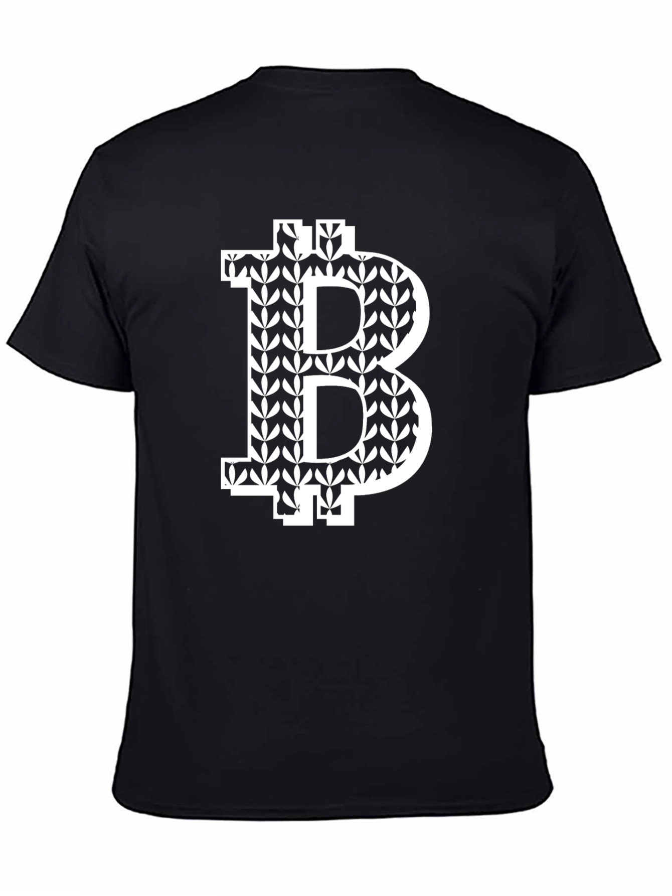 Bitcoin Leaf Pattern Black T-Shirt