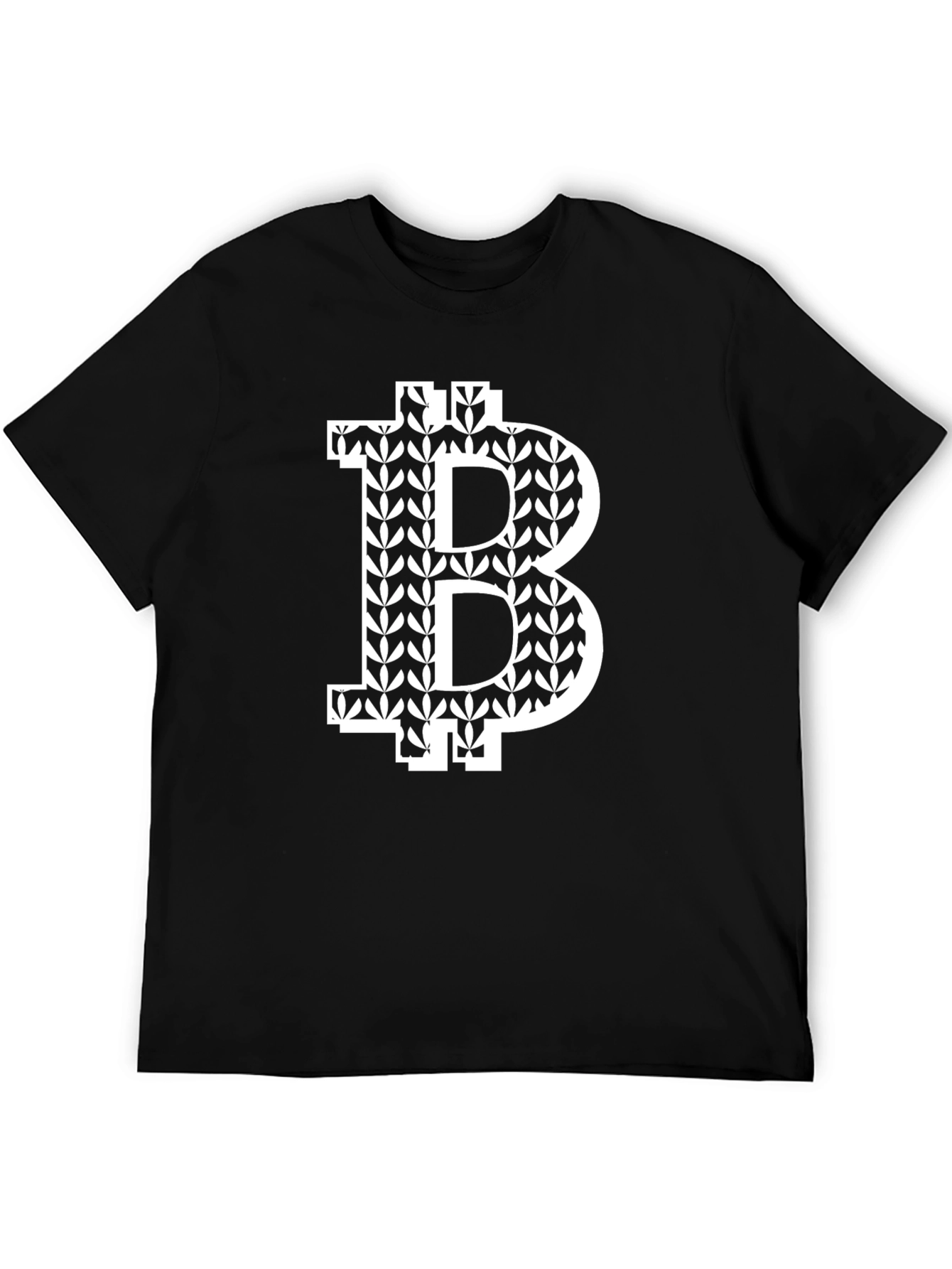 Bitcoin Leaf Pattern Black T-Shirt