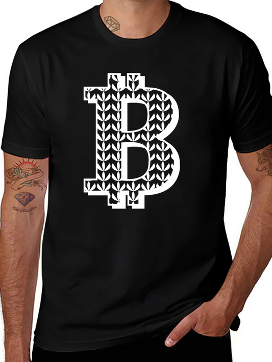 Bitcoin Leaf Pattern Black T-Shirt