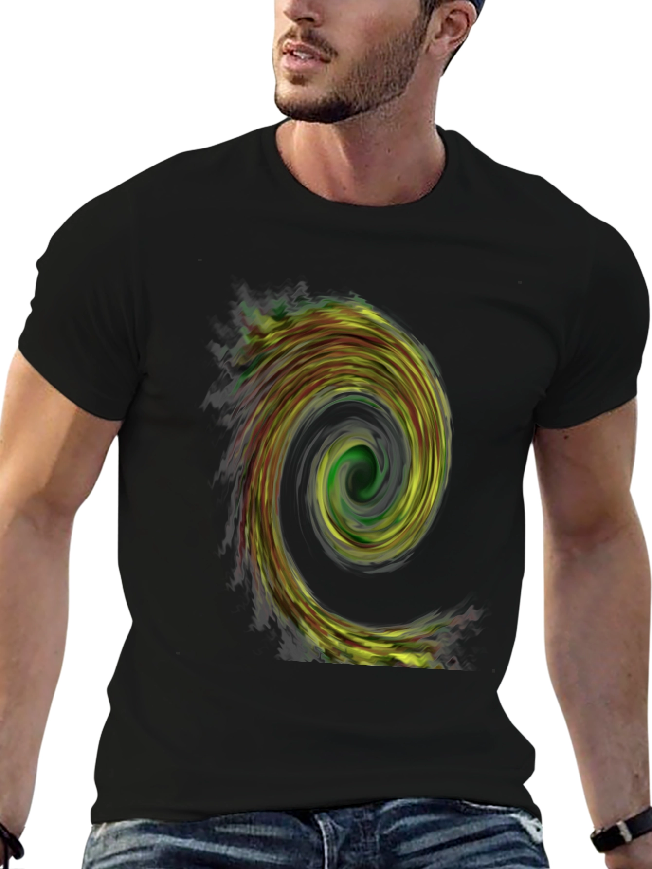 Abstract Swirl Graphic Tee - Black