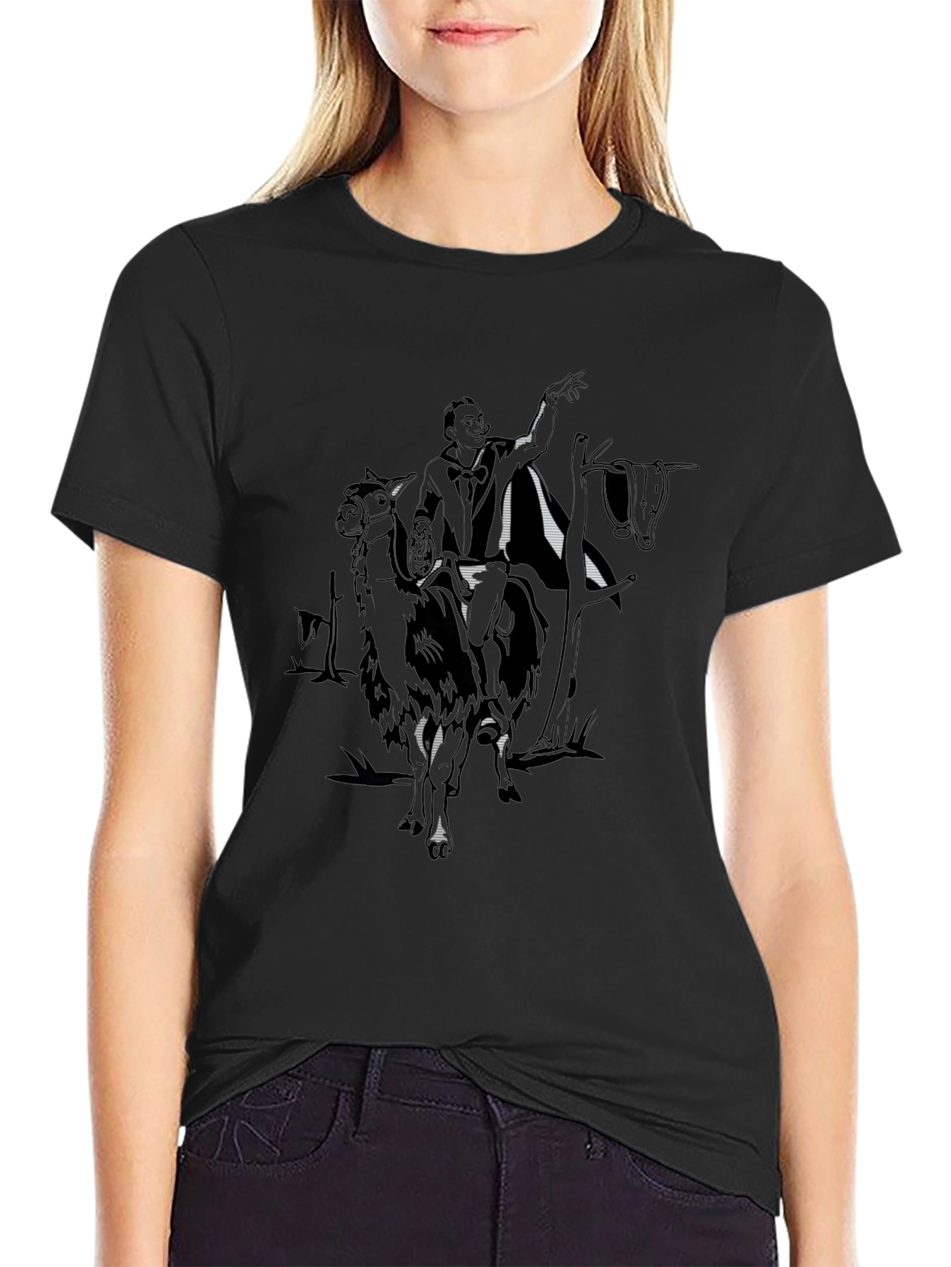 Salvador Dali Llama Black T-Shirt