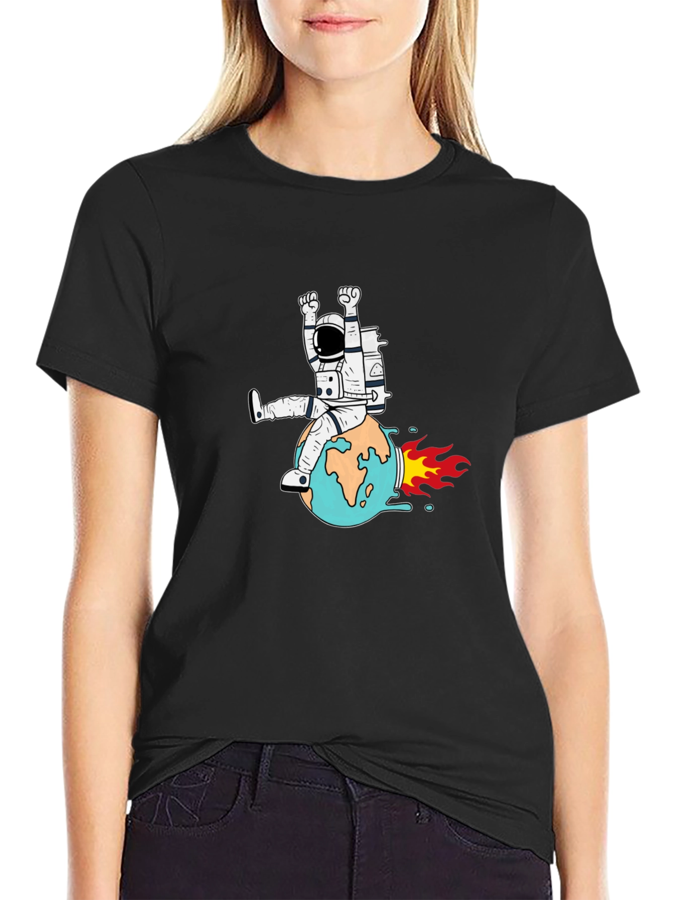 Astronaut Riding Earth Graphic T-Shirt