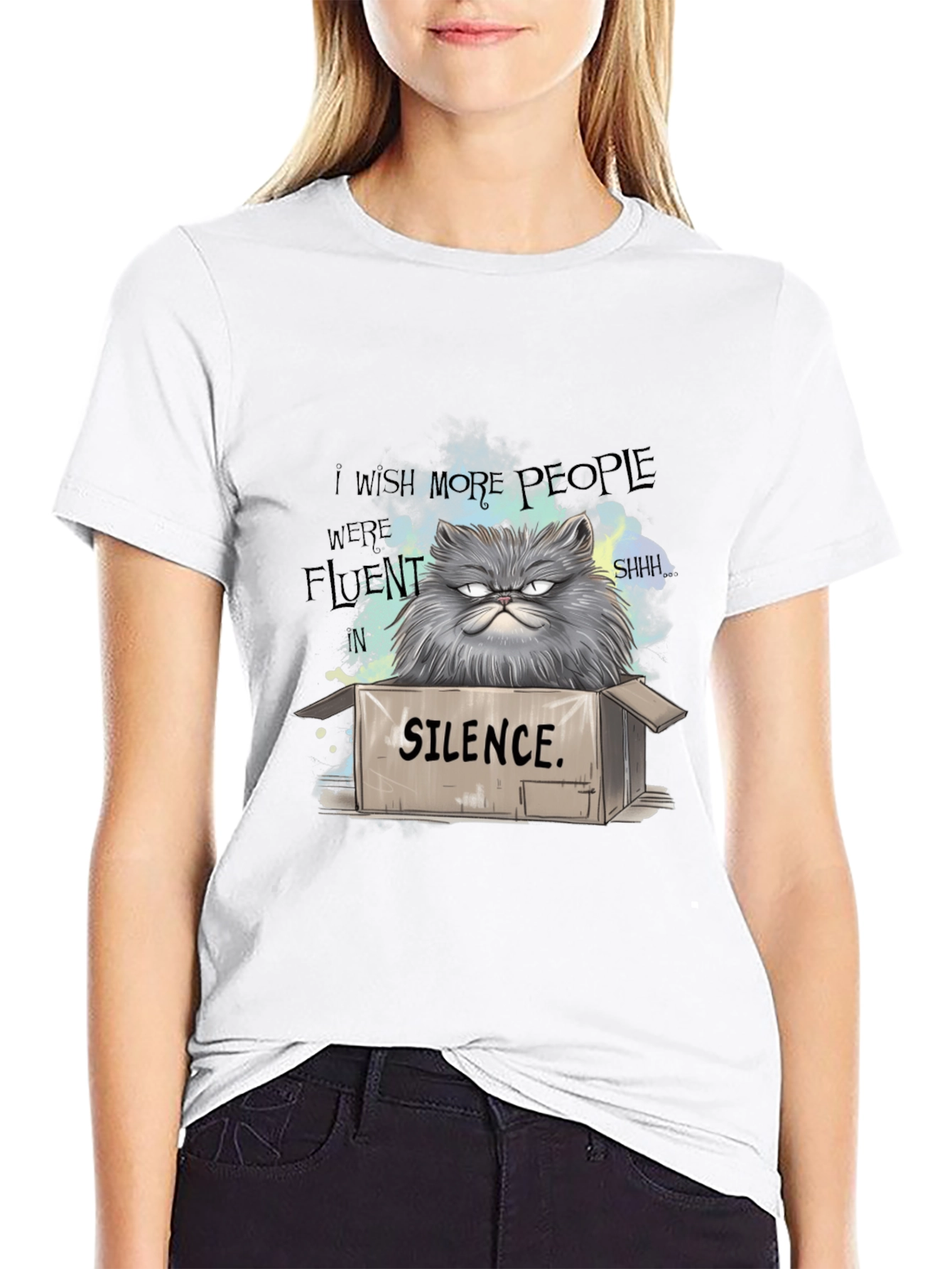 Silence Cat T-Shirt - Grumpy Persian Humor Tee