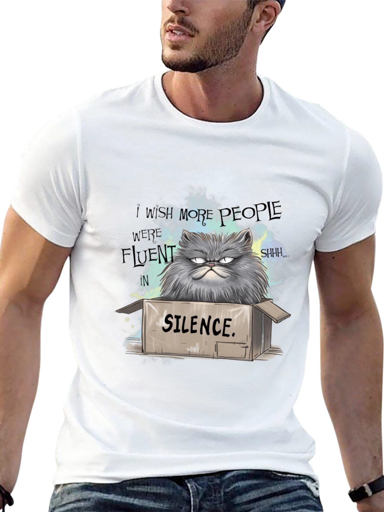 Silence Cat T-Shirt - Grumpy Persian Humor Tee