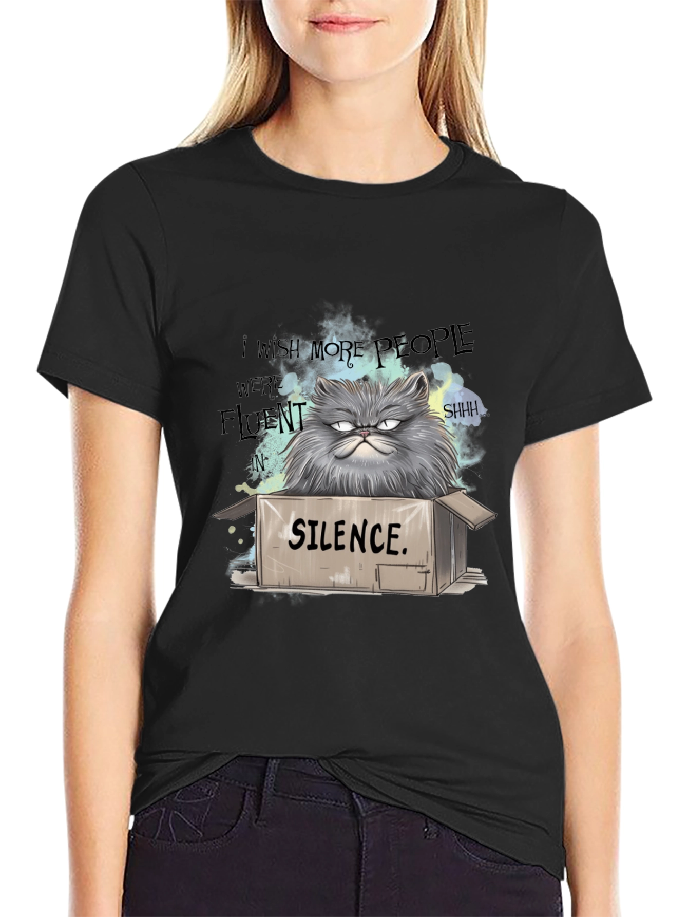 Silence Cat T-Shirt - Grumpy Persian Humor Tee