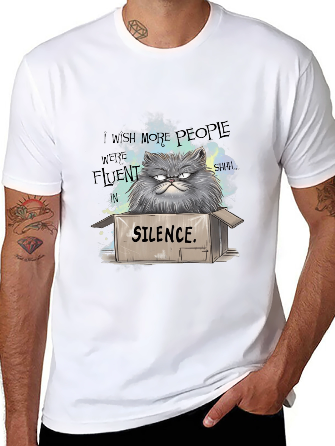 Silence Cat T-Shirt - Grumpy Persian Humor Tee