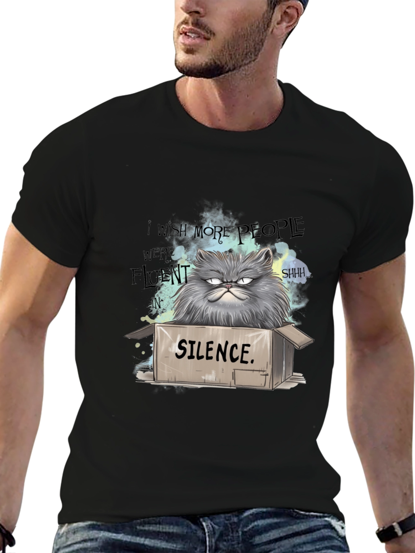 Silence Cat T-Shirt - Grumpy Persian Humor Tee