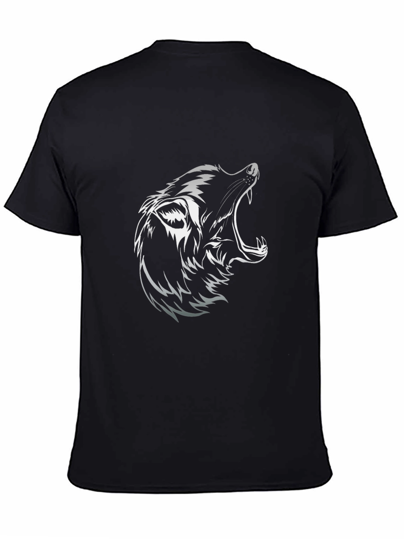 Mens Black T-Shirt with Wolf Graphic