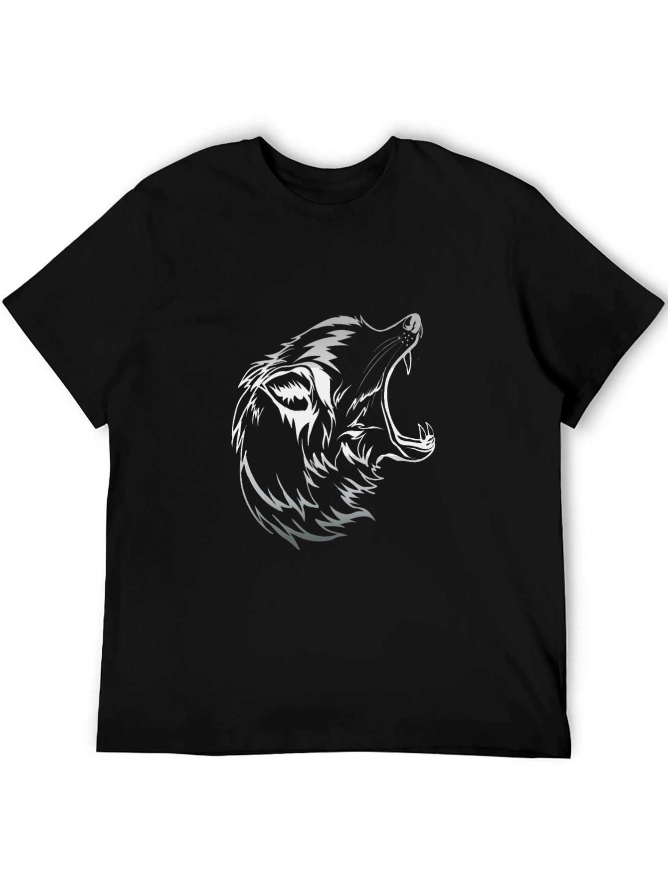 Mens Black T-Shirt with Wolf Graphic