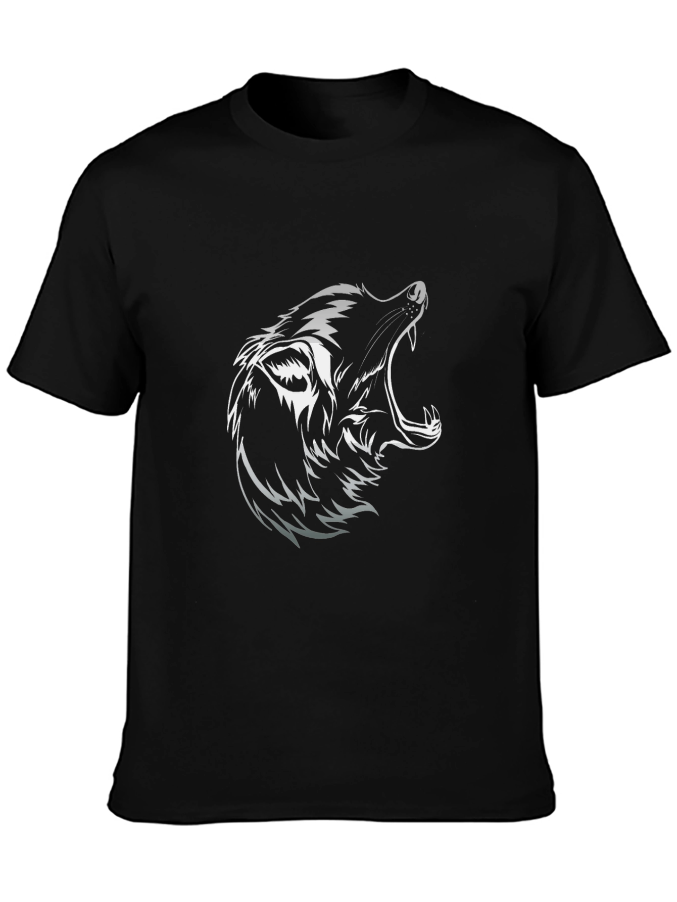 Mens Black T-Shirt with Wolf Graphic