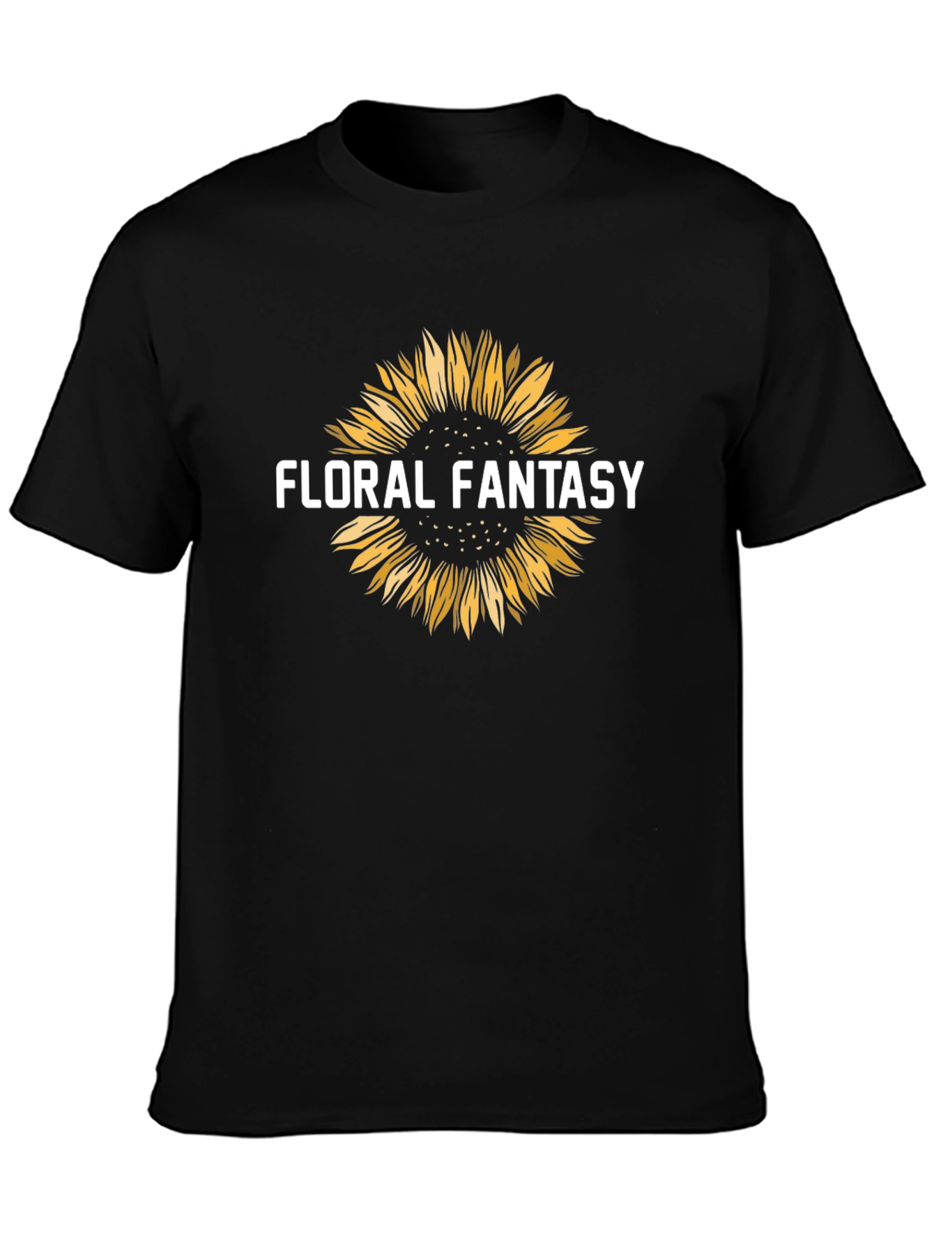 Floral Fantasy Sunflower Graphic Tee - Black
