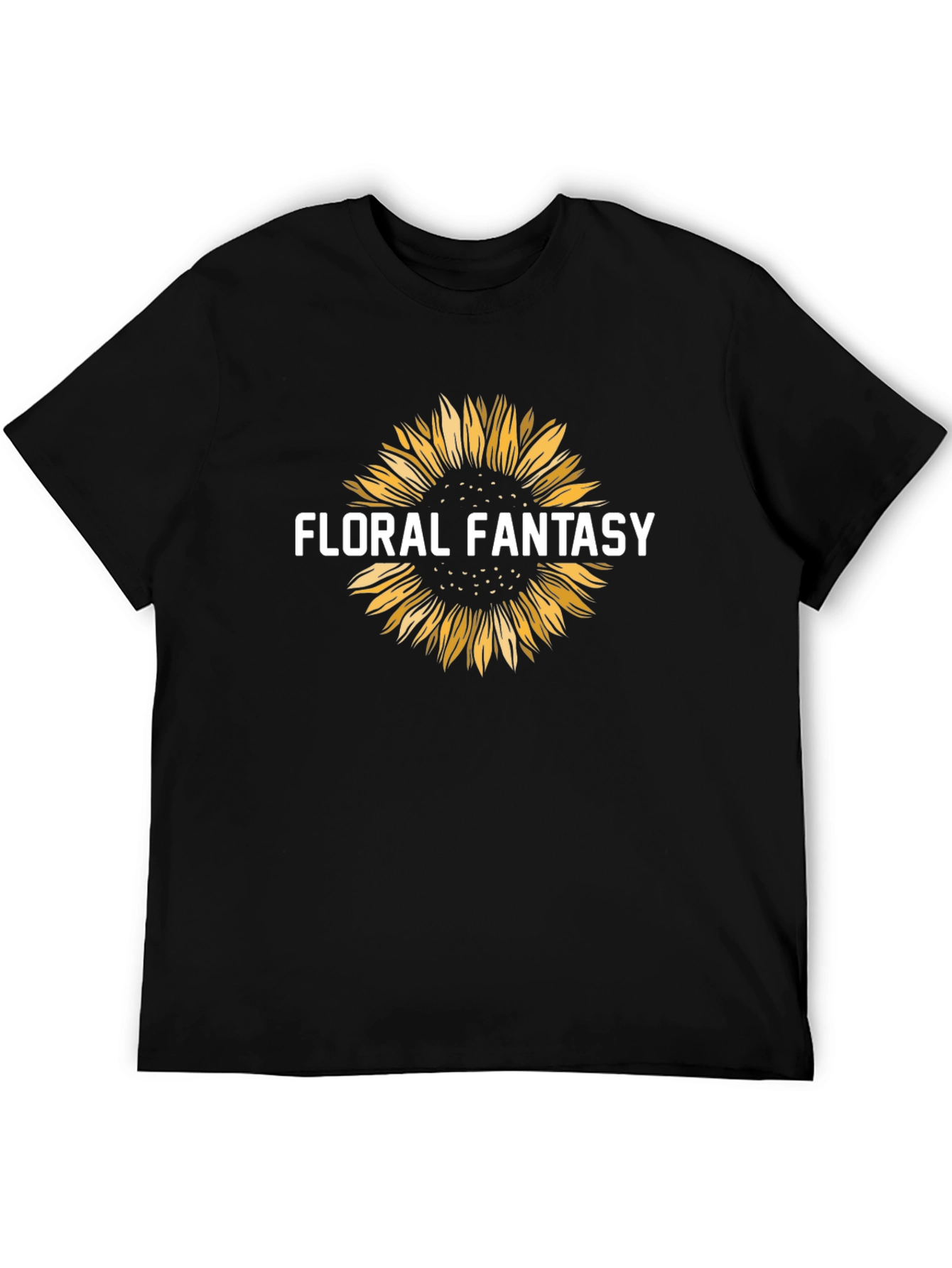 Floral Fantasy Sunflower Graphic Tee - Black
