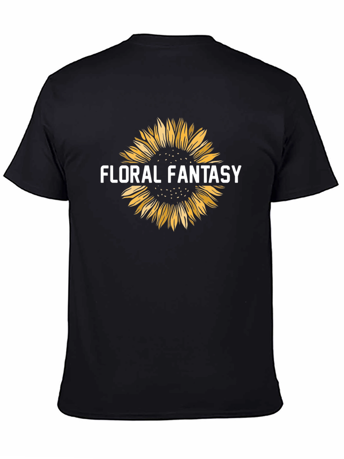 Floral Fantasy Sunflower Graphic Tee - Black
