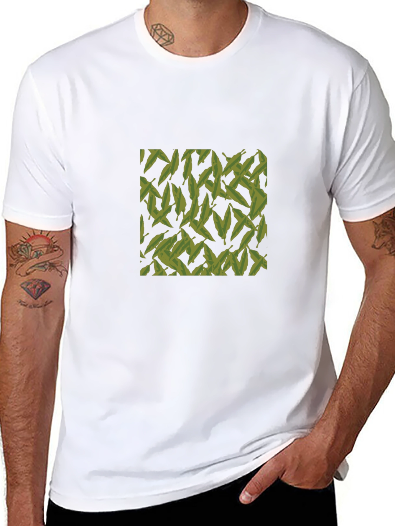 Leaf Pattern Black T-Shirt