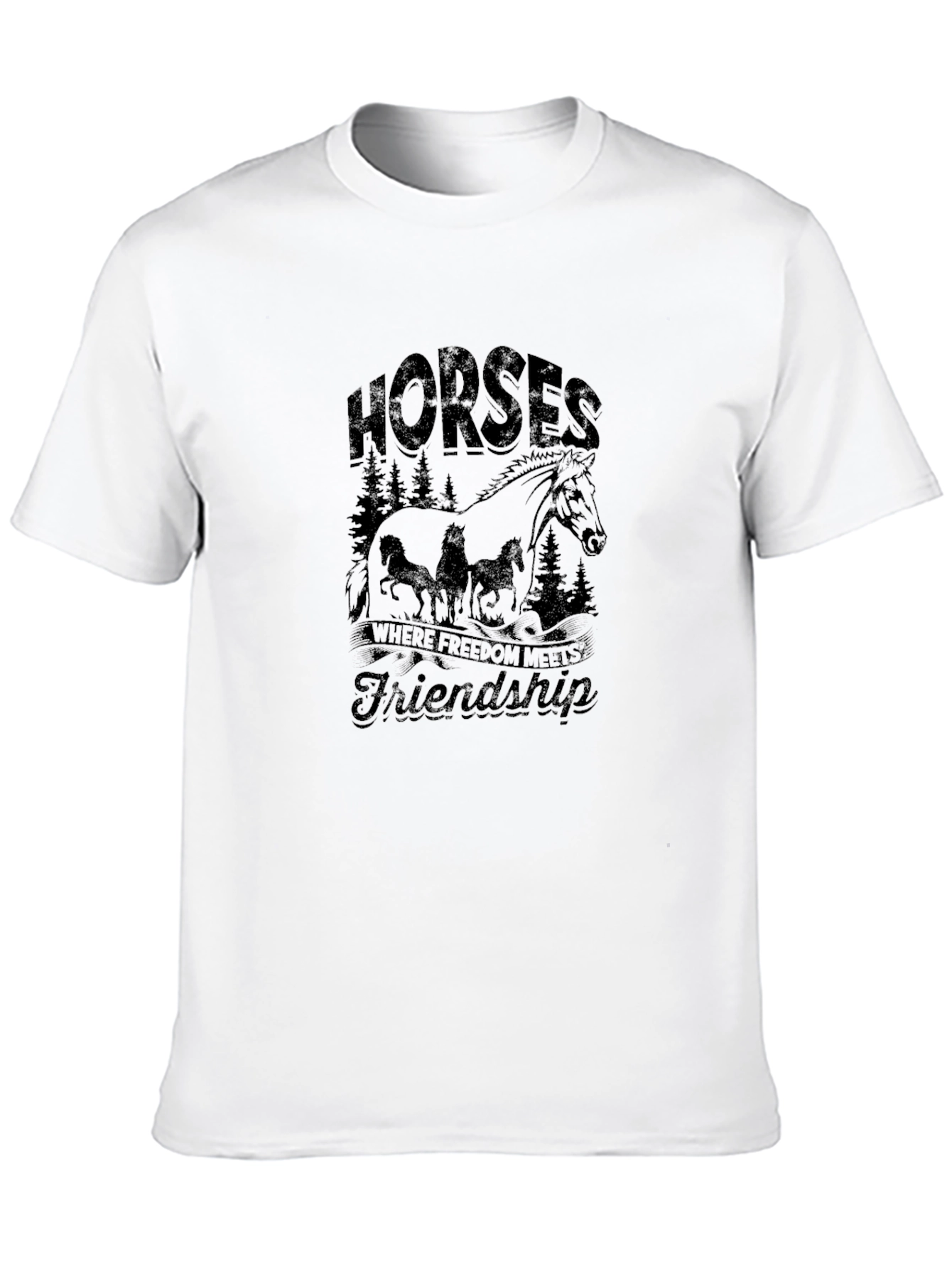 Horses Freedom Friendship Black Graphic Tee Shirt