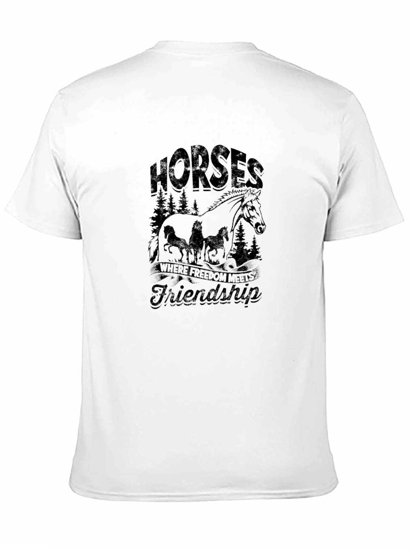 Horses Freedom Friendship Black Graphic Tee Shirt