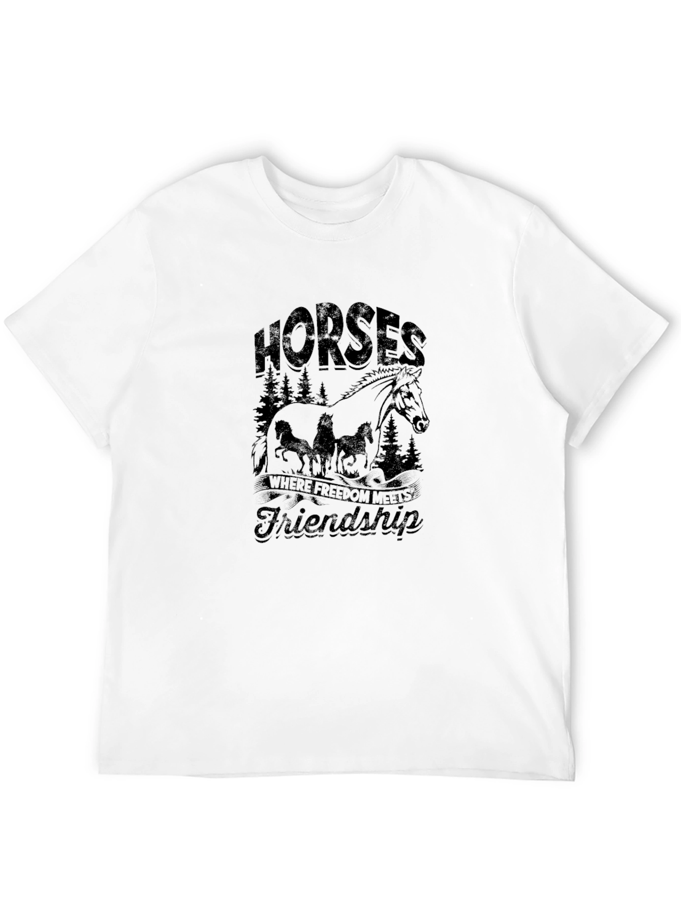 Horses Freedom Friendship Black Graphic Tee Shirt