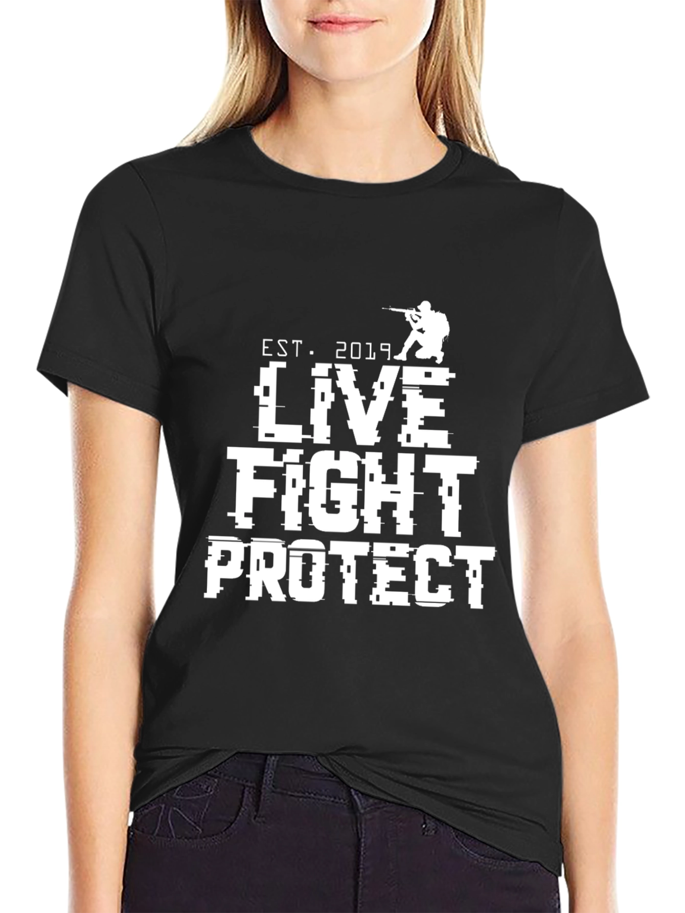 Live Fight Protect Black Graphic Tee