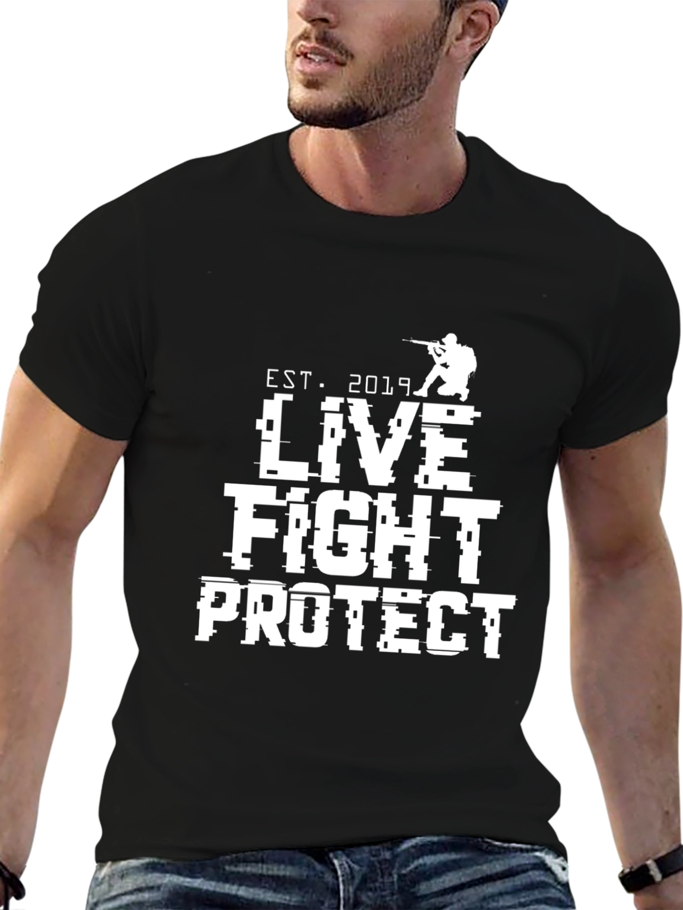 Live Fight Protect Black Graphic Tee