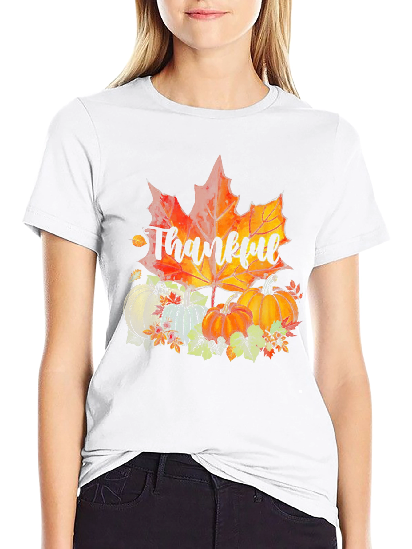 Thankful Fall Graphic T-Shirt Thanksgiving Autumn Tee