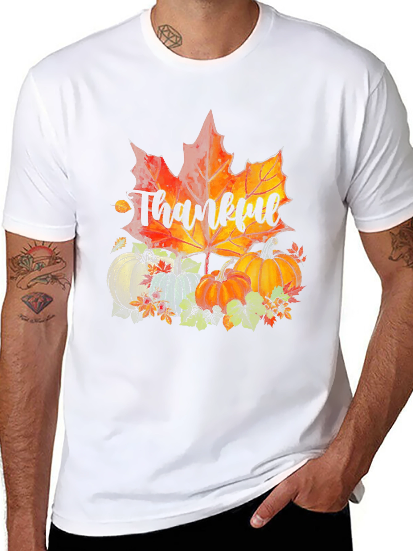 Thankful Fall Graphic T-Shirt Thanksgiving Autumn Tee