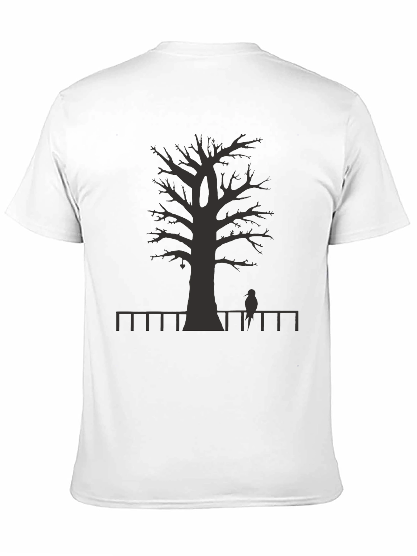 Mens Black T-shirt - Tree Fence Bird Design
