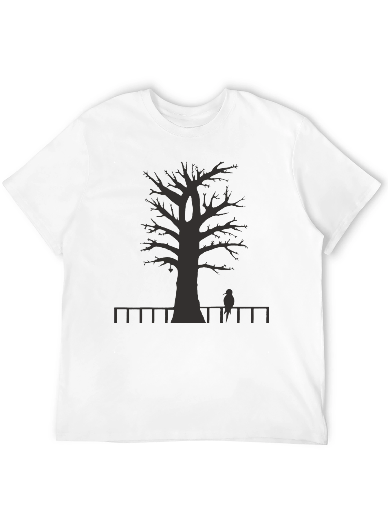 Mens Black T-shirt - Tree Fence Bird Design