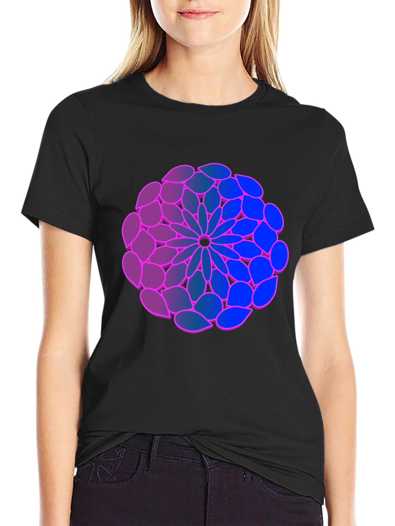 Geometric Flower T-Shirt: Blue-Purple Gradient Design