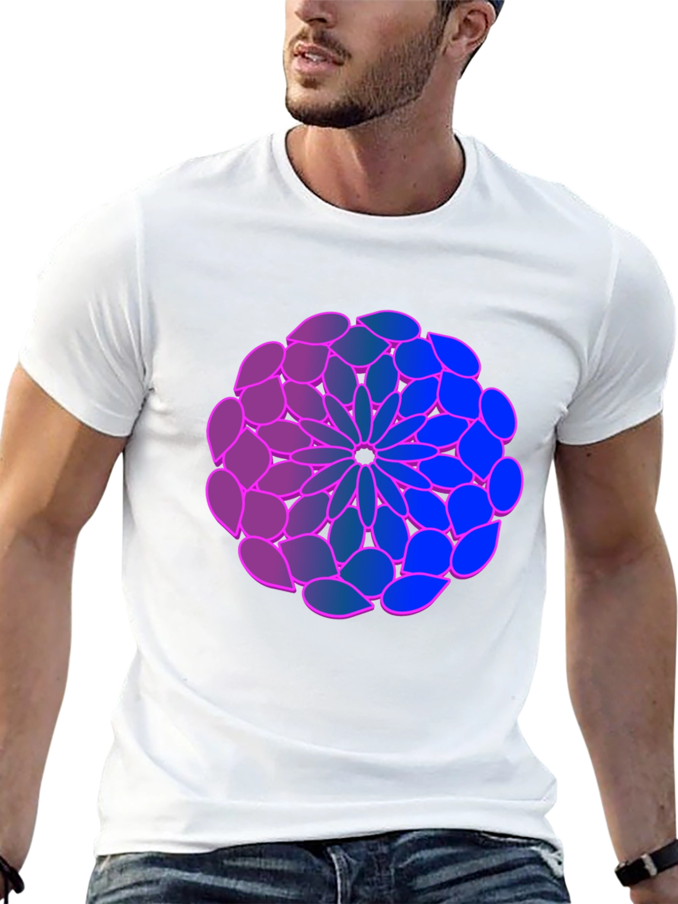 Geometric Flower T-Shirt: Blue-Purple Gradient Design