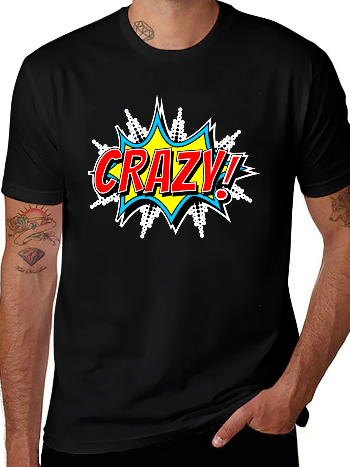 Crazy Comic Burst Graphic Tee - Black Cotton T-Shirt