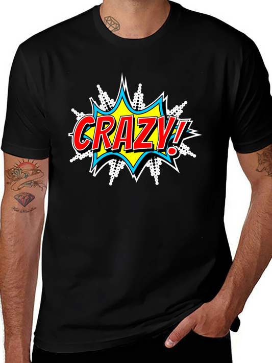 Crazy Comic Burst Graphic Tee - Black Cotton T-Shirt