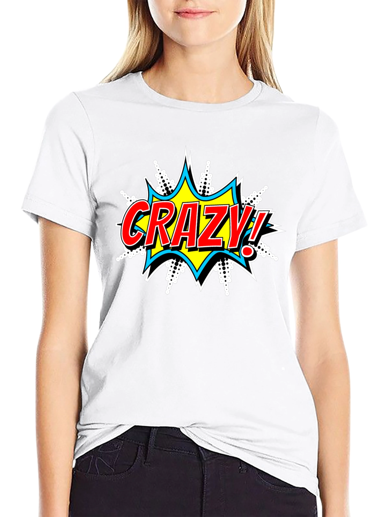 Crazy Comic Burst Graphic Tee - Black Cotton T-Shirt