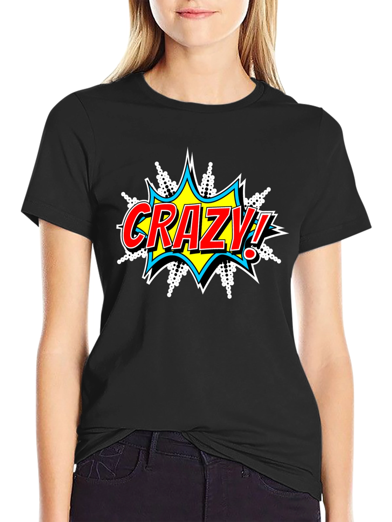 Crazy Comic Burst Graphic Tee - Black Cotton T-Shirt
