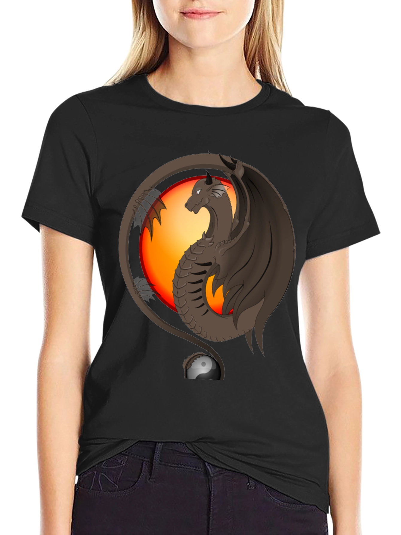 Dragon Yin Yang Graphic Print T-Shirt