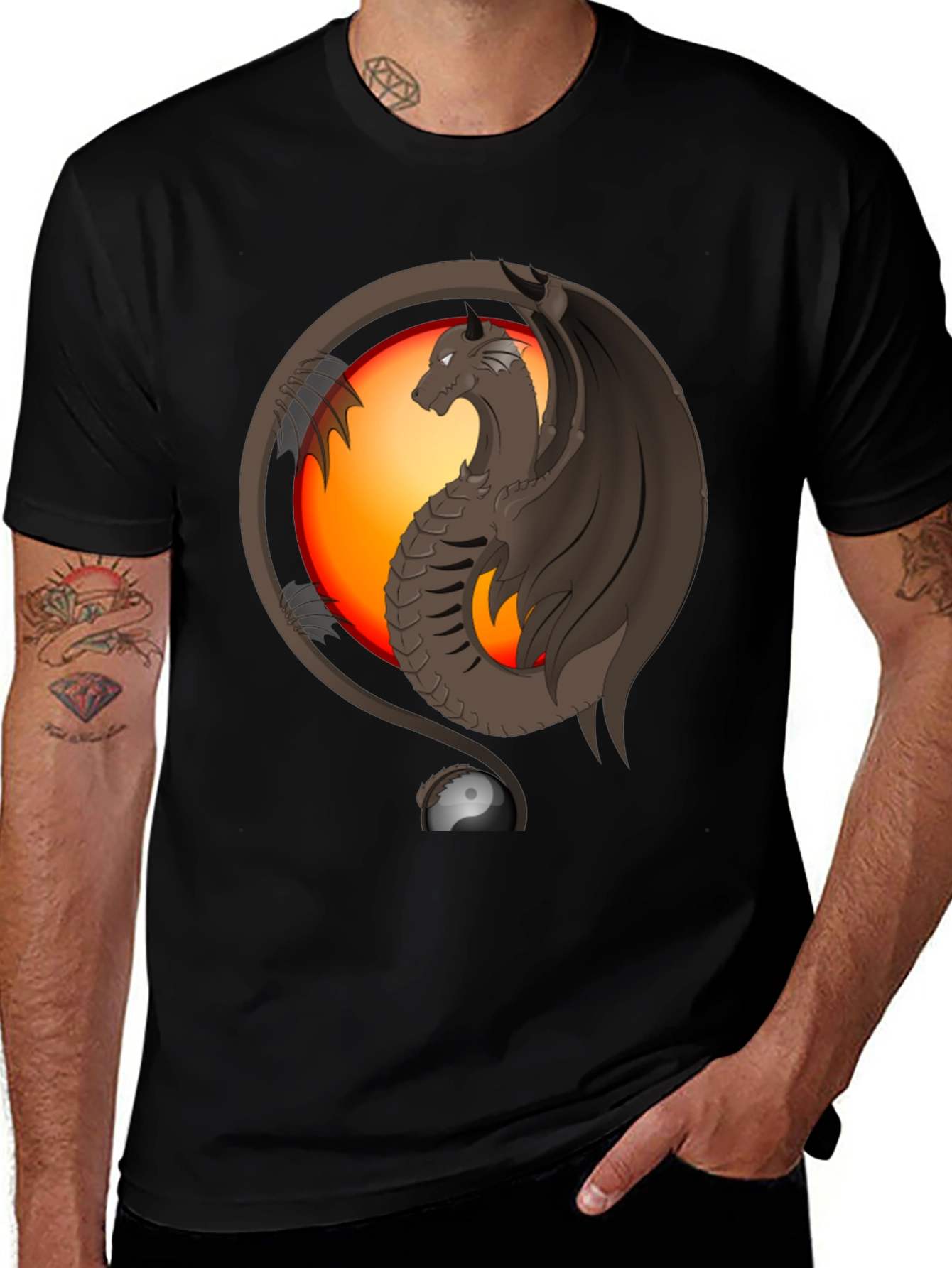Dragon Yin Yang Graphic Print T-Shirt