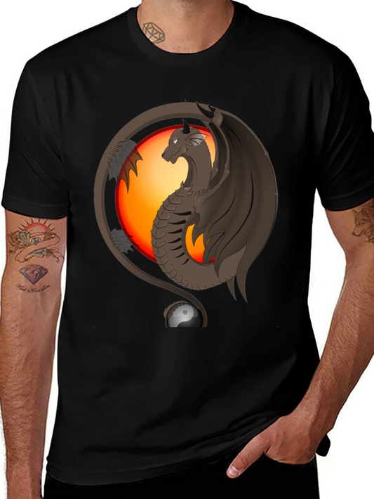Dragon Yin Yang Graphic Print T-Shirt