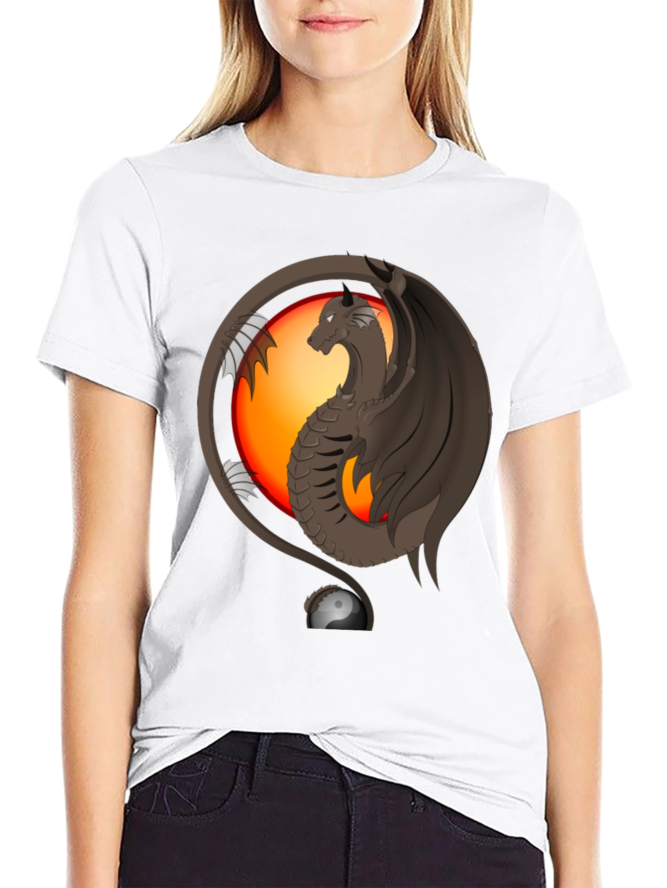 Dragon Yin Yang Graphic Print T-Shirt