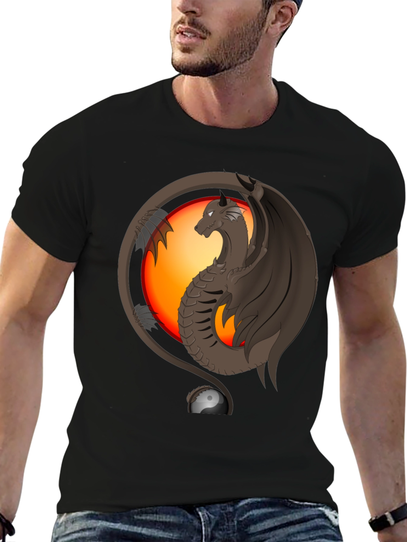 Dragon Yin Yang Graphic Print T-Shirt