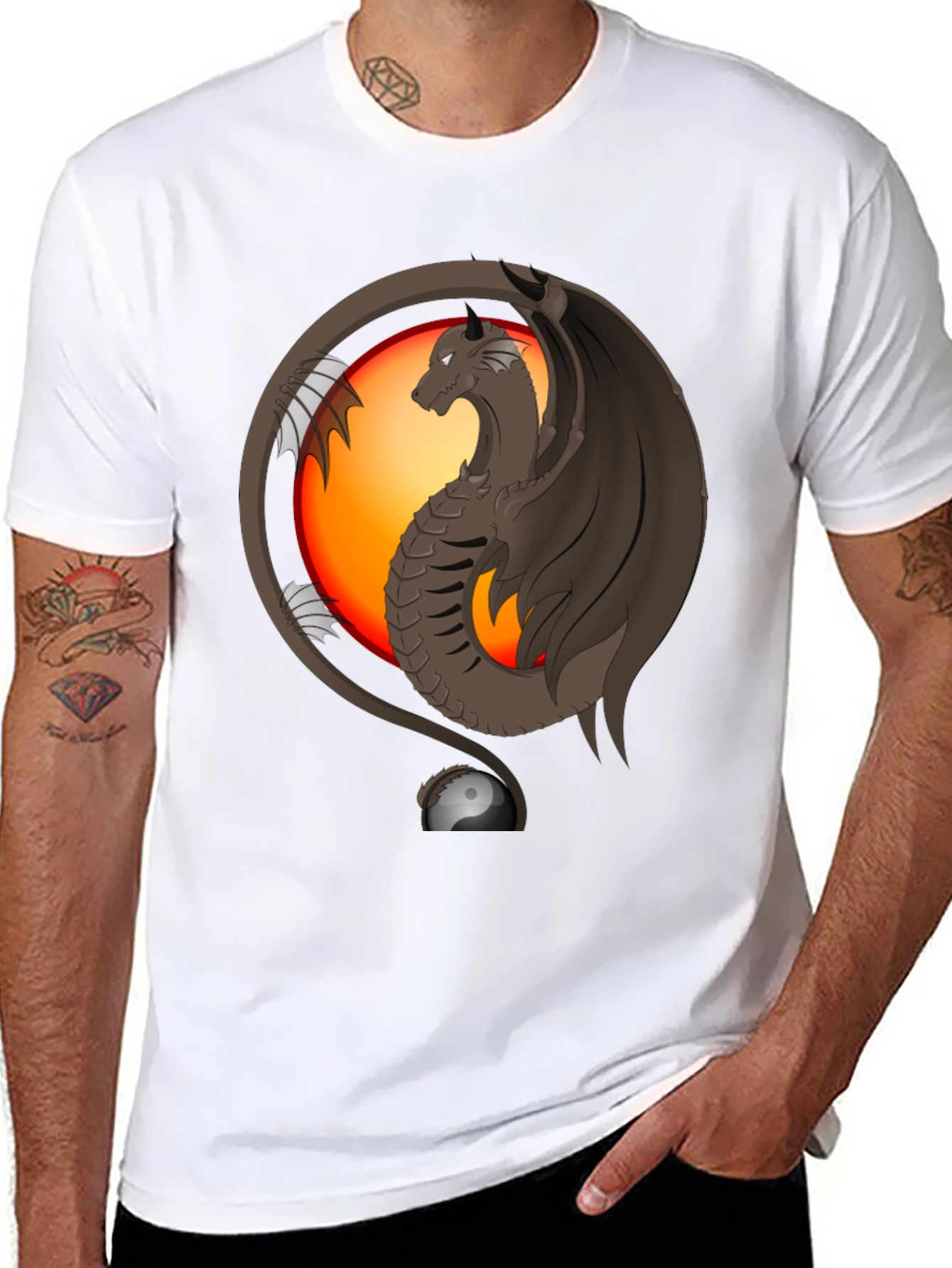 Dragon Yin Yang Graphic Print T-Shirt