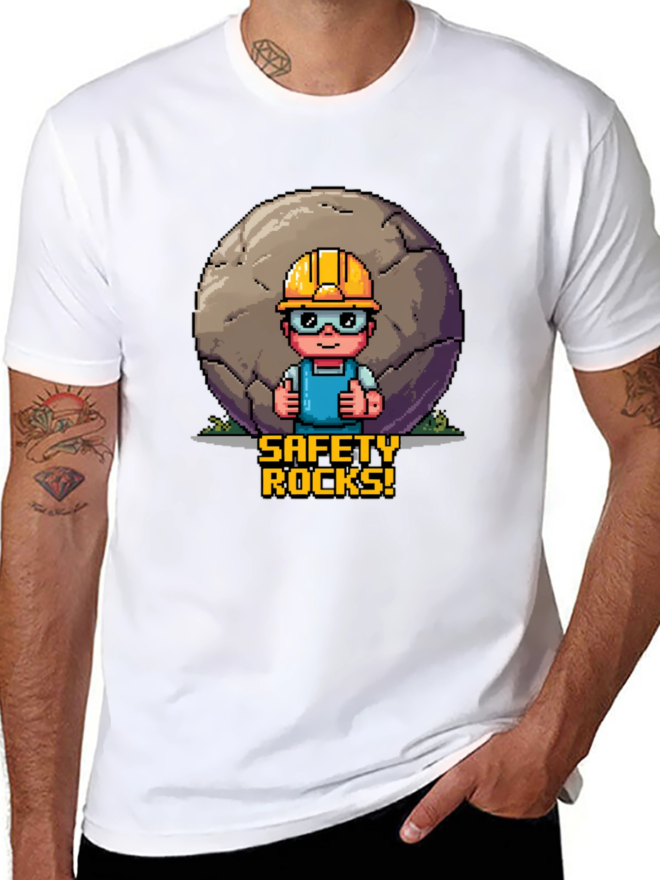 Safety Rocks T-Shirt - Pixel Art Graphic Tee